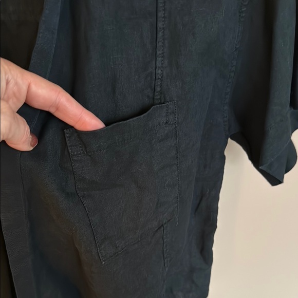 Athleta Playa Linen Black Short Sleeve Wrap Shirt - Picture 3 of 7